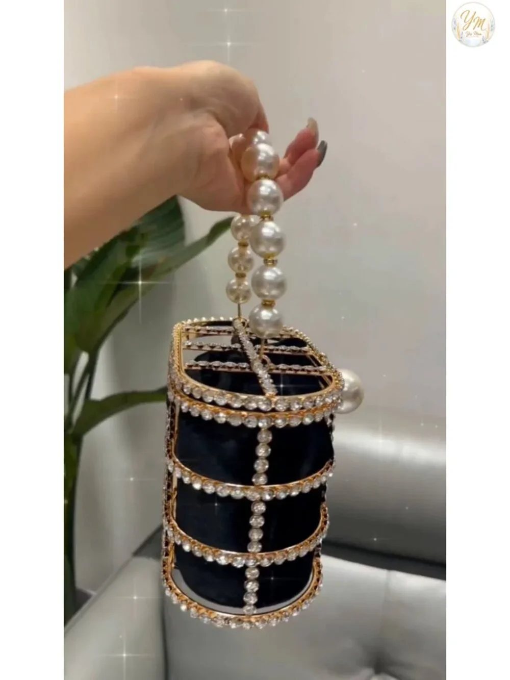 Sparkly Rhinestone Clutch Evening Bag Pearl Handle Wedding Bridal
